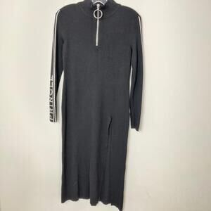 Pringle of Scotland x H&M Ribbed Knit Dress Black Half Zip Logo Sleeve Size M